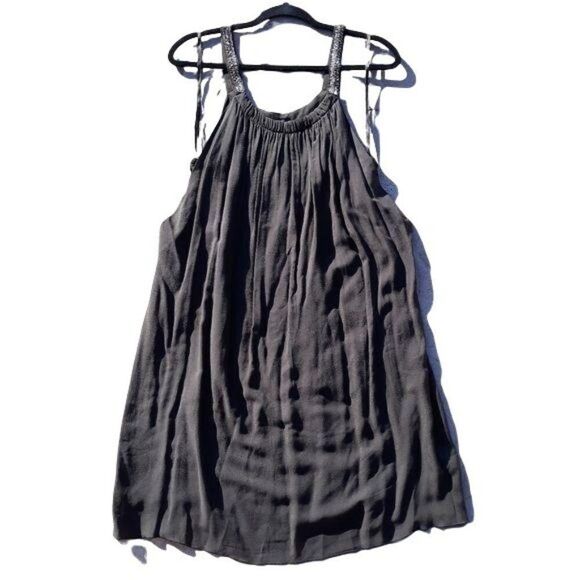 Banana Republic 100% Silk Flowy Slip Dress Beaded Scoop Neck Brown Size L - Picture 11 of 11